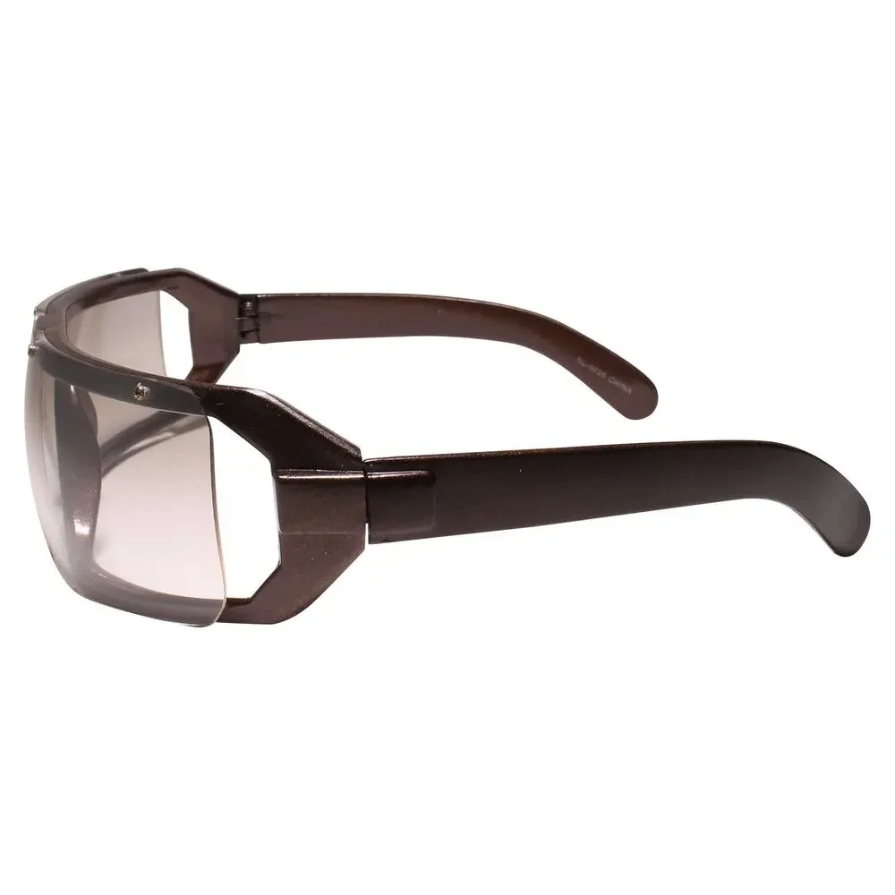 Unique Retro Futuristic Novelty 90s Wrap Around Brown Rectangle Sunglasses